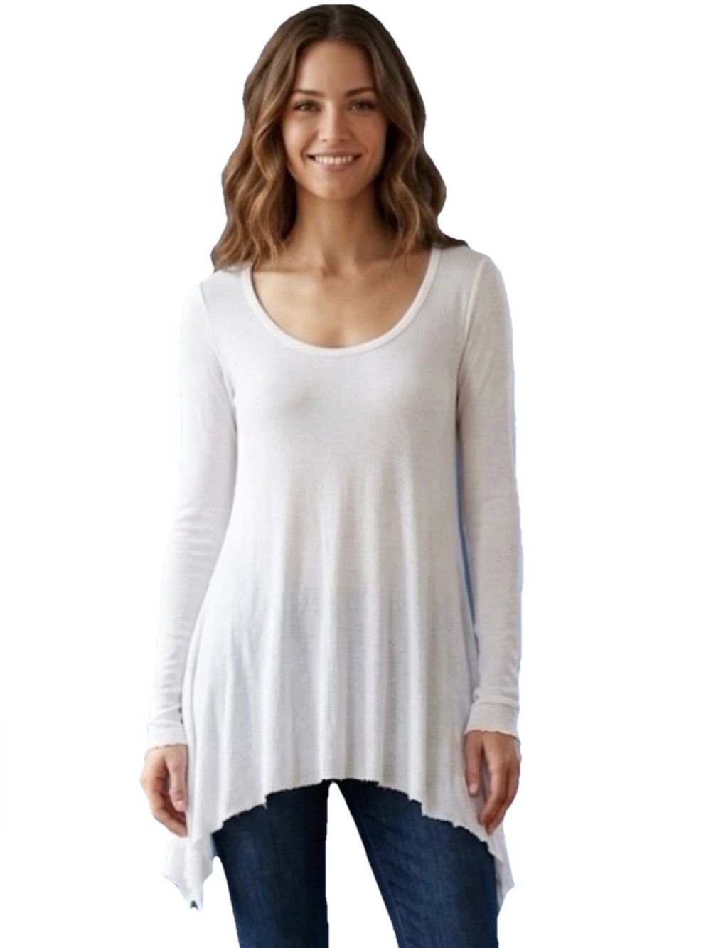 Lauren Moshi Flarred Bottom Women’s White Long Sleeve Shirt Size Medium